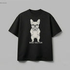 "Anatomical Frenchie dog specimen graphic in high-definition DTG print on a premium 180 GSM organic cotton streetwear t-shirt by Bird Vector Misfit Label."