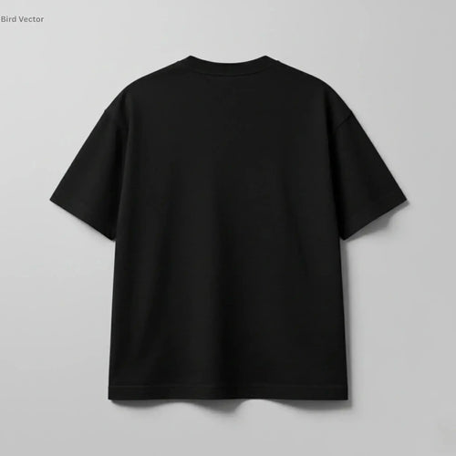 Bird Vector grey Text Edition luxury T-shirt in black, showing oversized fit and premium cotton construction.