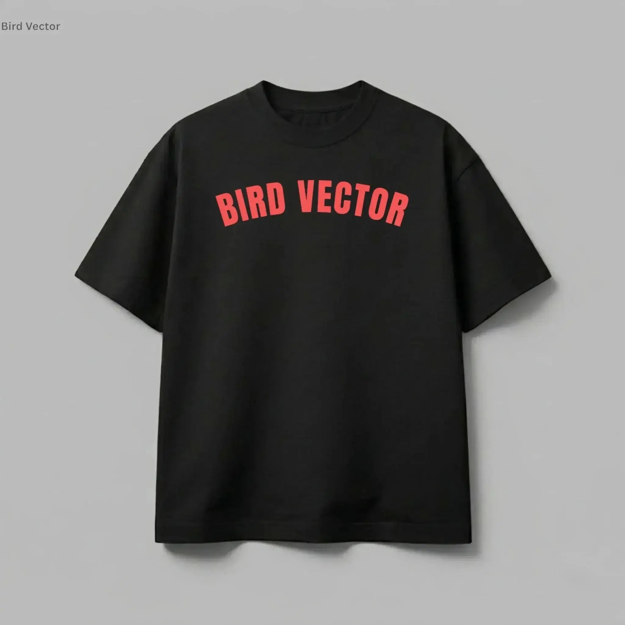 Bird Vector Red Text Edition luxury T-shirt in black.