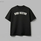 Bird Vector brand black t-shirt with cream graphic text.