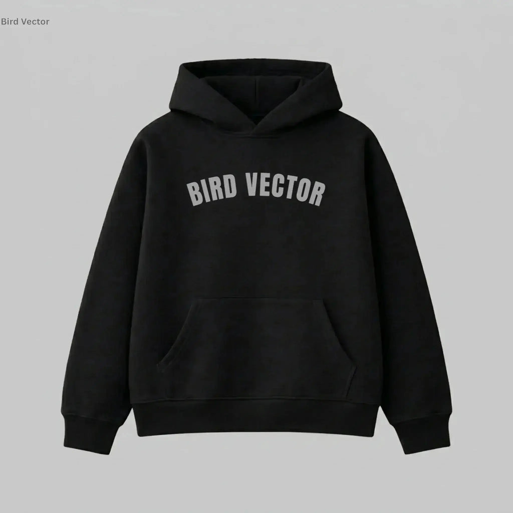 Bird Vector brand black collegiate Hoodies with grey graphic text.