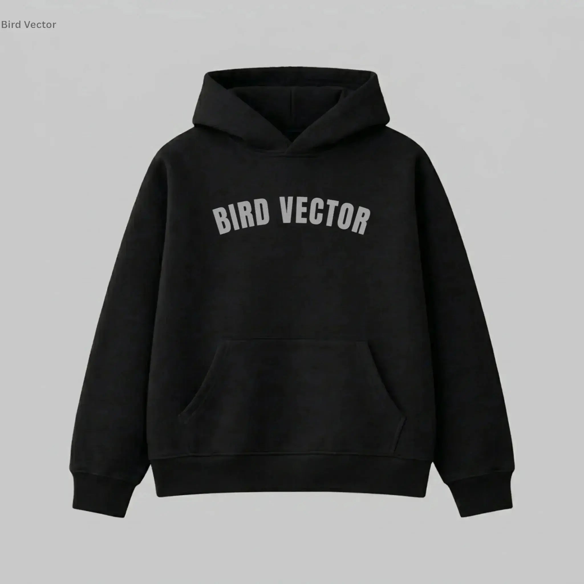 Bird Vector brand black collegiate Hoodies with grey graphic text.