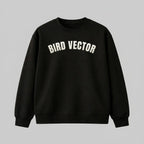 Bird Vector brand black crewneck sweatshirt with Cream graphic text.