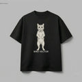 Anatomical Feline Cat specimen graphic printed on a black organic cotton streetwear t-shirt by Bird Vector Misfit Label.
