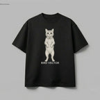 Anatomical Feline Cat specimen graphic printed on a black organic cotton streetwear t-shirt by Bird Vector Misfit Label.