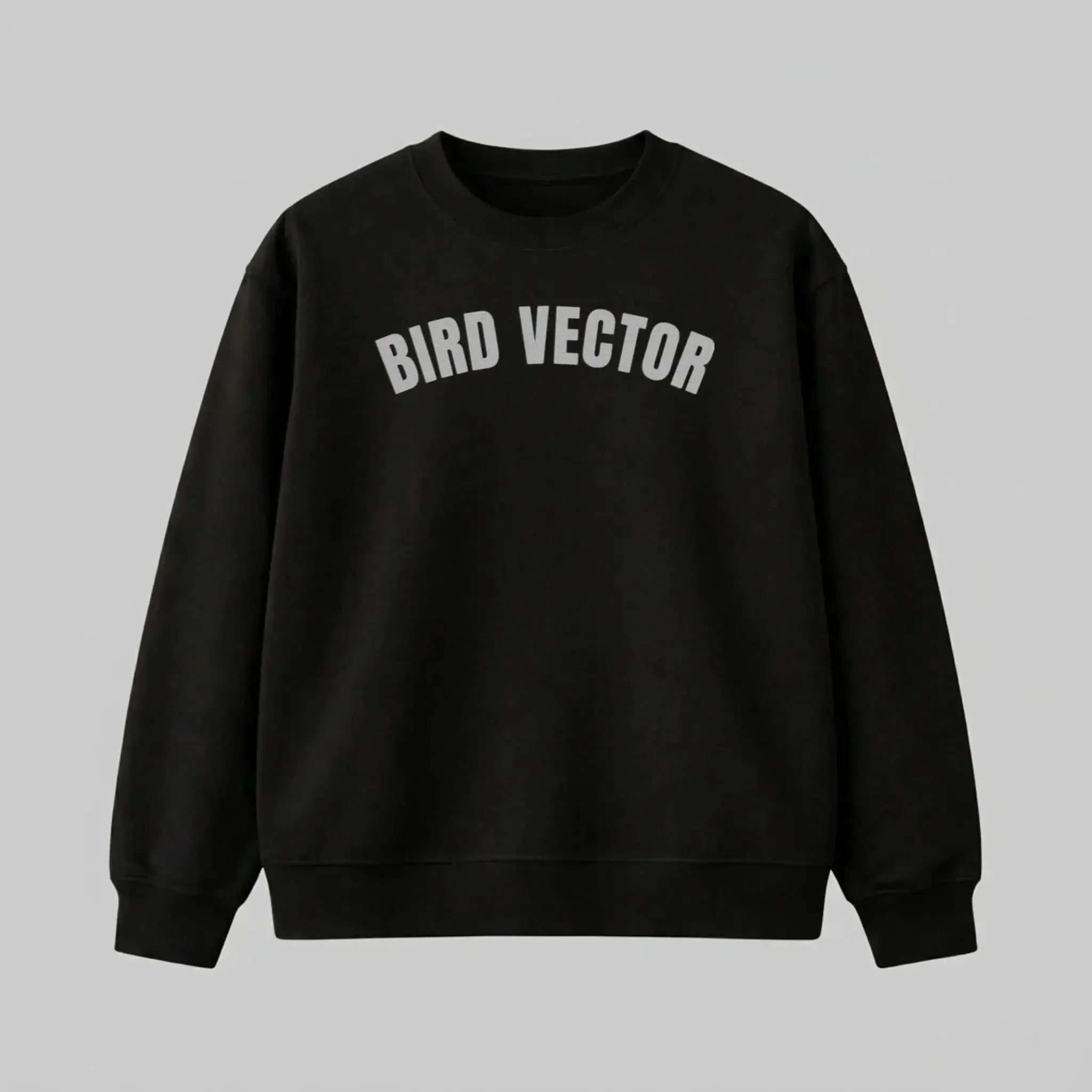 Bird Vector brand black  crewneck sweatshirt with grey graphic text.