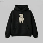 Anatomical bear specimen graphic printed on a black heavy weight Oversized hoodie by Bird Vector Misfit Label