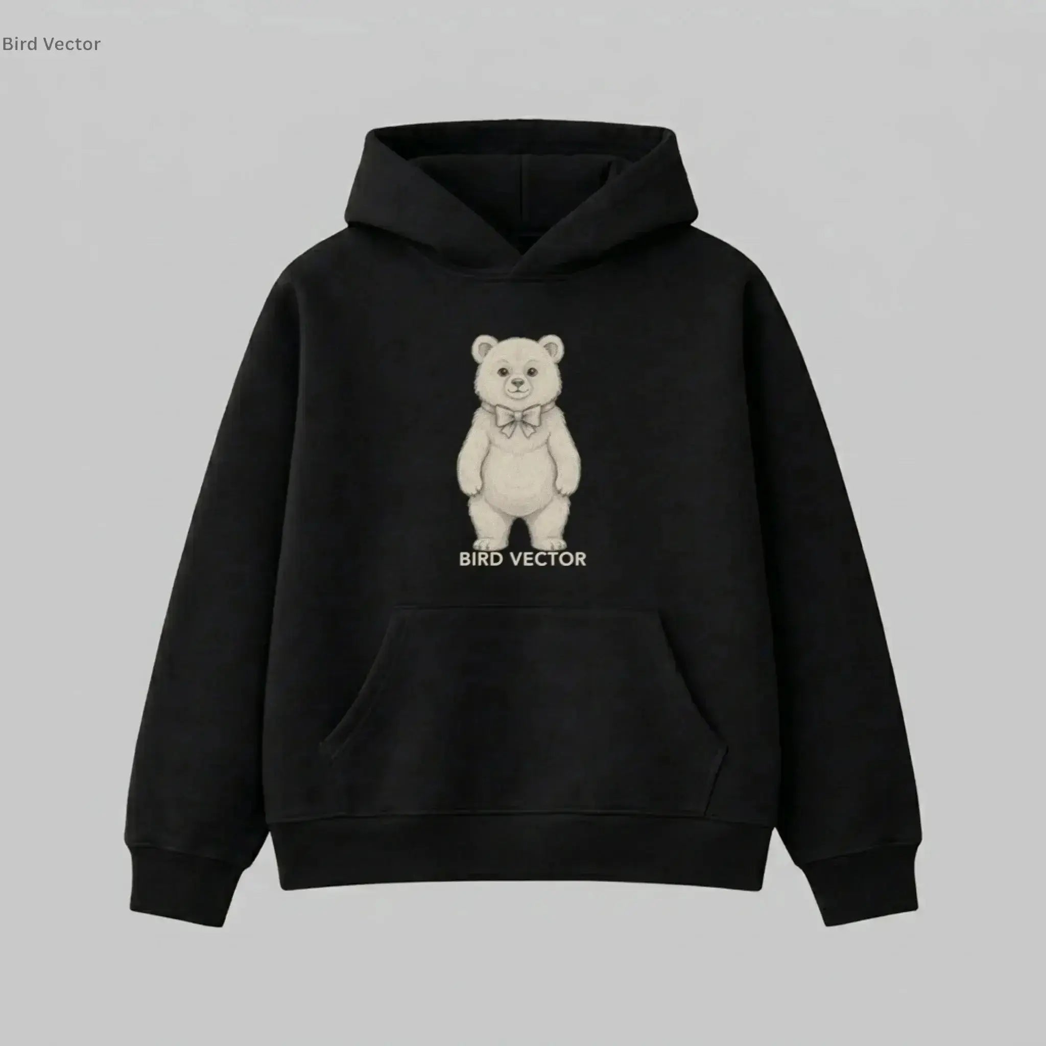Anatomical bear specimen graphic printed on a black heavy weight Oversized hoodie by Bird Vector Misfit Label