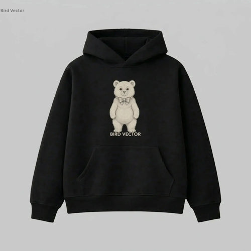 Anatomical bear specimen graphic printed on a black heavy weight Oversized hoodie by Bird Vector Misfit Label