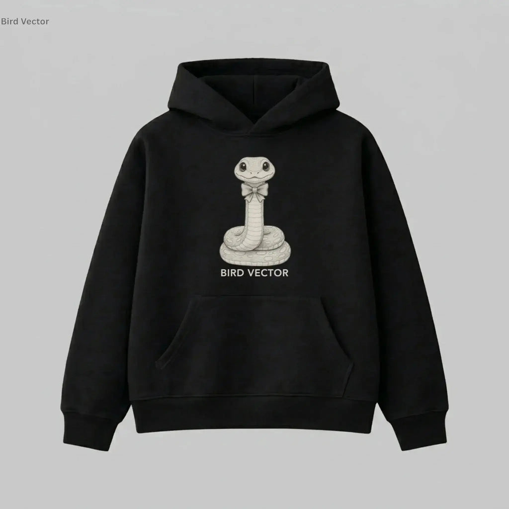 Anatomical Snake specimen graphic printed on a black heavy weight oversized hoodie by Bird Vector Misfit Label.