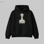Anatomical Snake specimen graphic printed on a black heavy weight oversized hoodie by Bird Vector Misfit Label.
