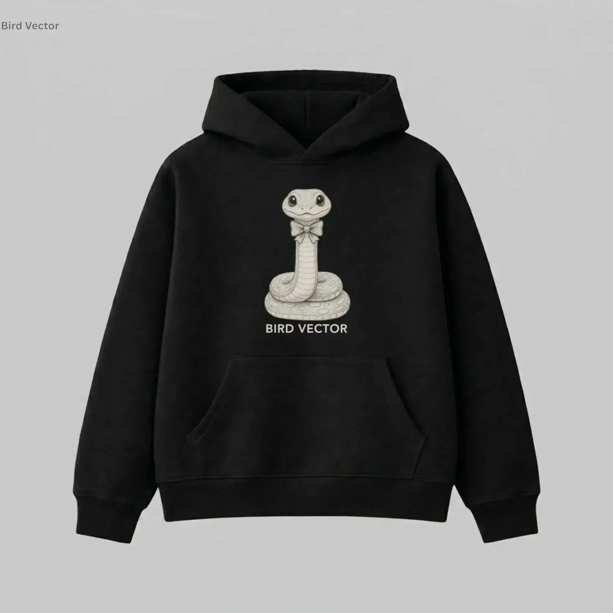 Anatomical Snake specimen graphic printed on a black heavy weight oversized hoodie by Bird Vector Misfit Label.
