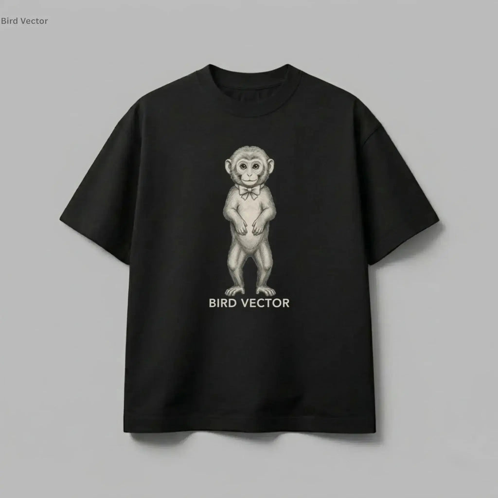 Anatomical monkey specimen graphic printed on a black organic cotton streetwear t-shirt by Bird Vector Misfit Label.