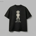 Anatomical monkey specimen graphic printed on a black organic cotton streetwear t-shirt by Bird Vector Misfit Label.