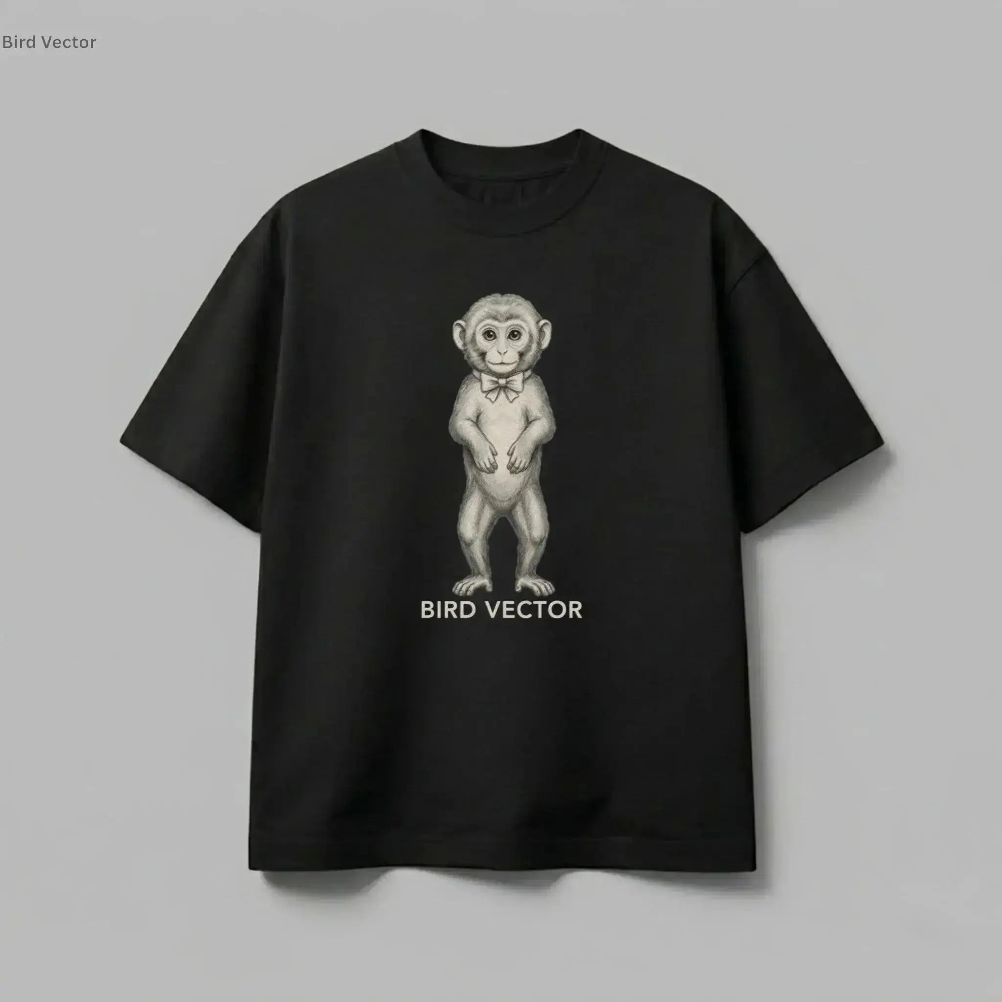 Anatomical monkey specimen graphic printed on a black organic cotton streetwear t-shirt by Bird Vector Misfit Label.